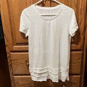 New Directions White Short Sleeve Ruffle-Hem Tee